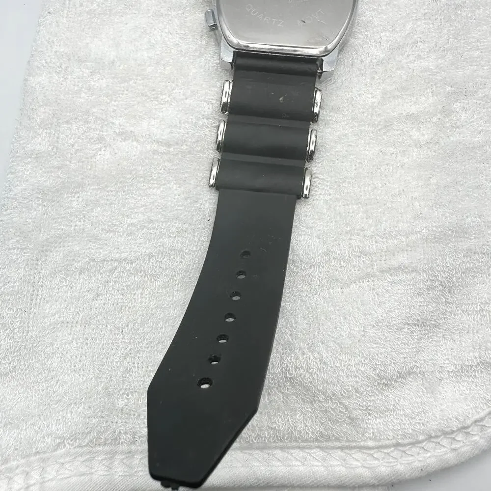 Element New York Quartz Tonneau Watch Silver Case Black Rubber Strap